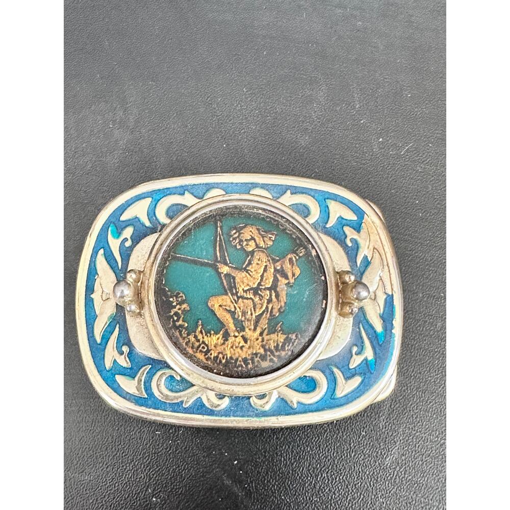 Vintage End of Trail Native American Enamel Pewter Belt Buckle